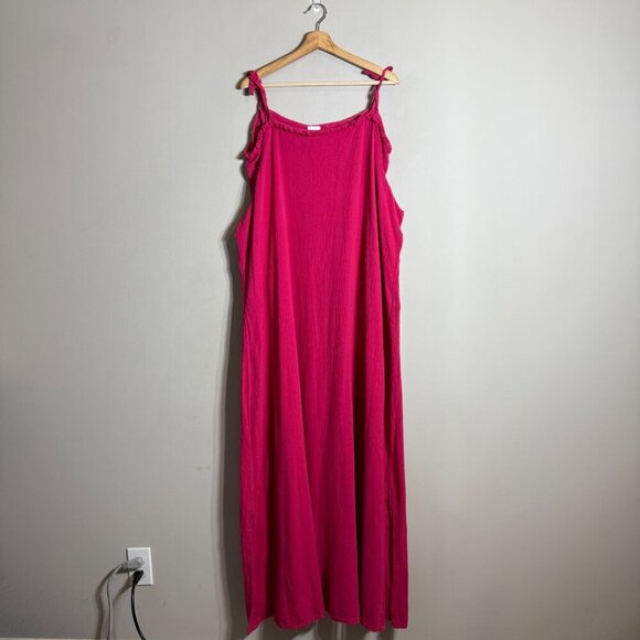 Oh My Gauze! Cold Shoulder Maxi Dress Women's 1X Pink Slit Beach Coastal Travel - Picture 2 of 15